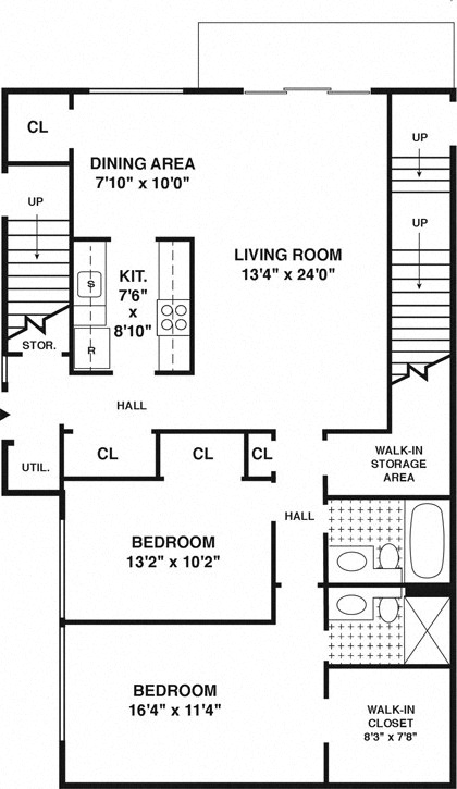 Floor plan for 2 beds, 2 baths, 1270 sqft